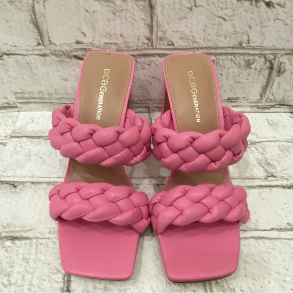 BCBGeneration Pink “Finaa” Slide Chunky Braided Woven Strap Heel Sandal Size 7 - Picture 4 of 16